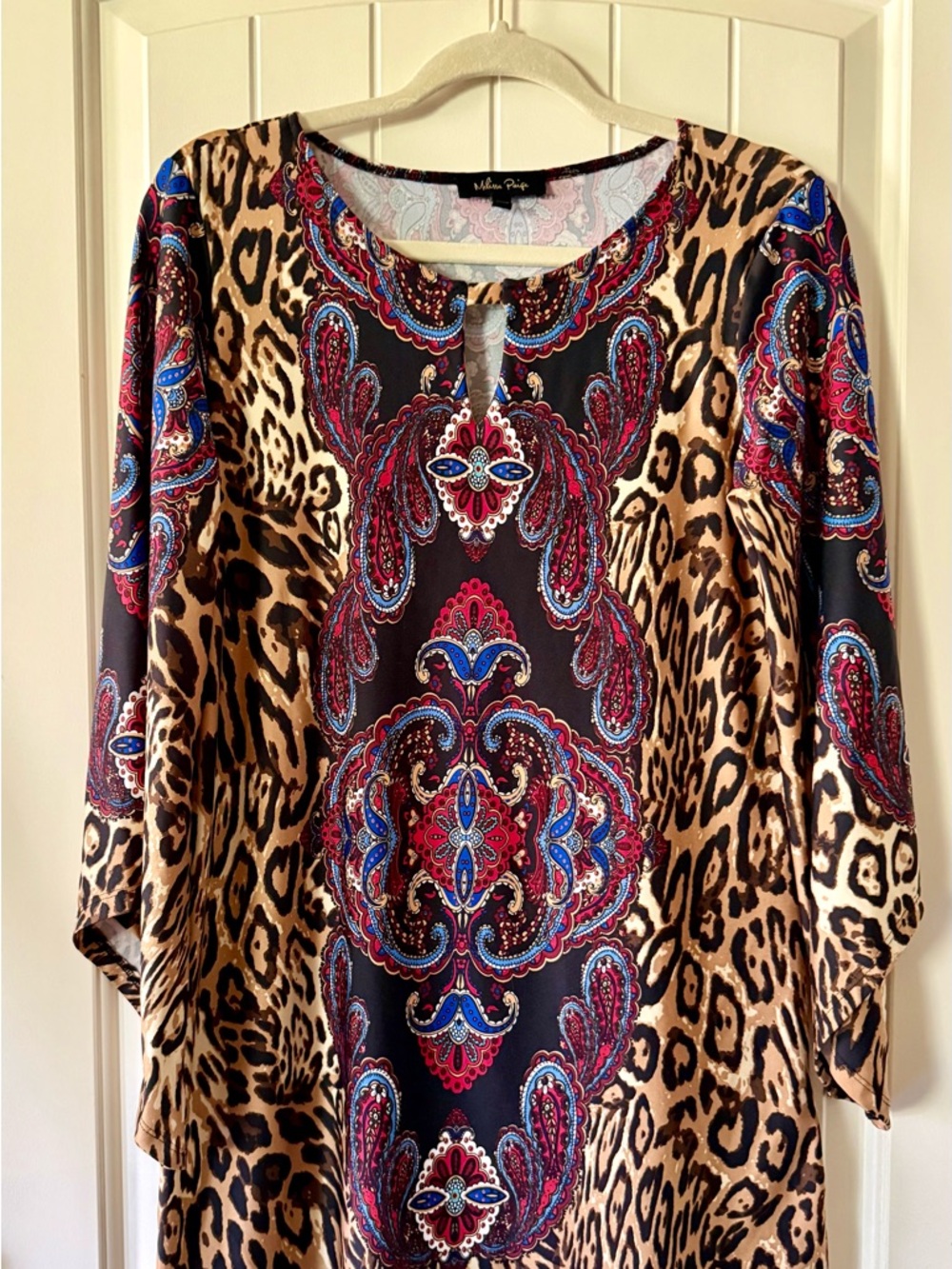 Melissa Paige Leopard & Paisley Midi Dress in Tan, Black, Red, Blue